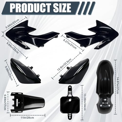 Image of Podoy CRF50 Plastics Kit, ABS Body Fender Kit Compatible with CRF50F CRF 50 XR50 SDG SSR 110 125 Coolster 125 Baja DR70 50cc-160cc Pit Dirt Bikes, Complete Fairing Set (Black)
