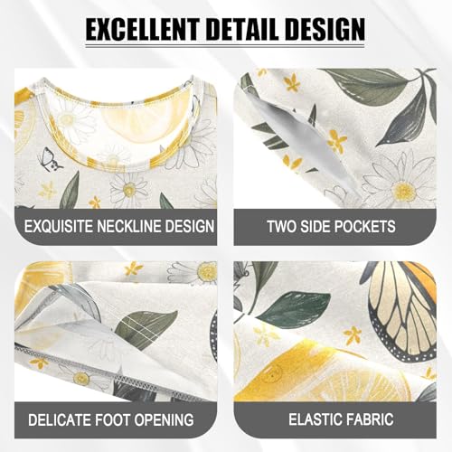 ALAZA Lemon Flower Butterfly Pajamas Short Sleeve 2 Piece Sleepwear Top and Bottom Pajama Set Unisex4