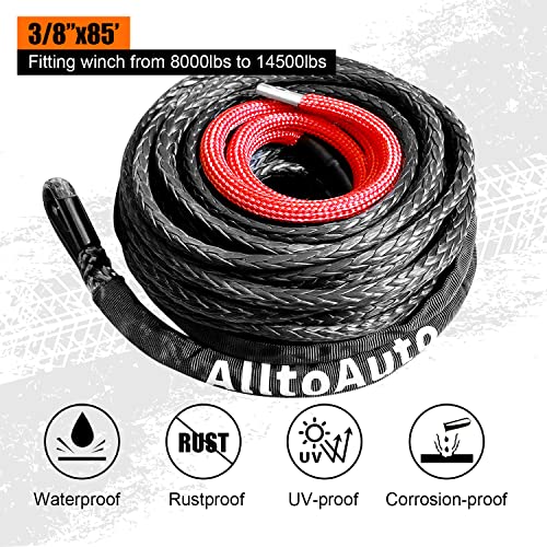 Alltoauto Synthetic Winch Rope, 3/8" X 85'-25000 Lbs Dyneema Synthetic Winch Rope Line Cable With Protective Sleeve For Truck 4Wd Off-Road Vehicle Winch Accessory #TOP1