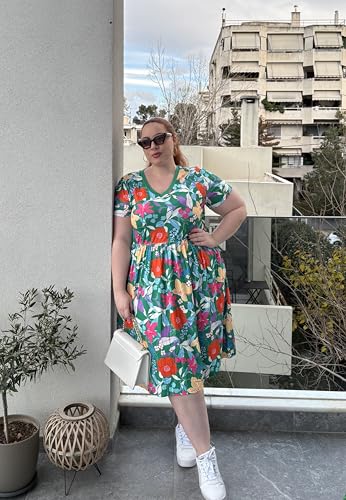 Image of RITERA Plus Size Dresses for Curvy Women Summer Spring Womens Dress V Neck Short Sleeve Casual Dress with Pockets XL-5XL