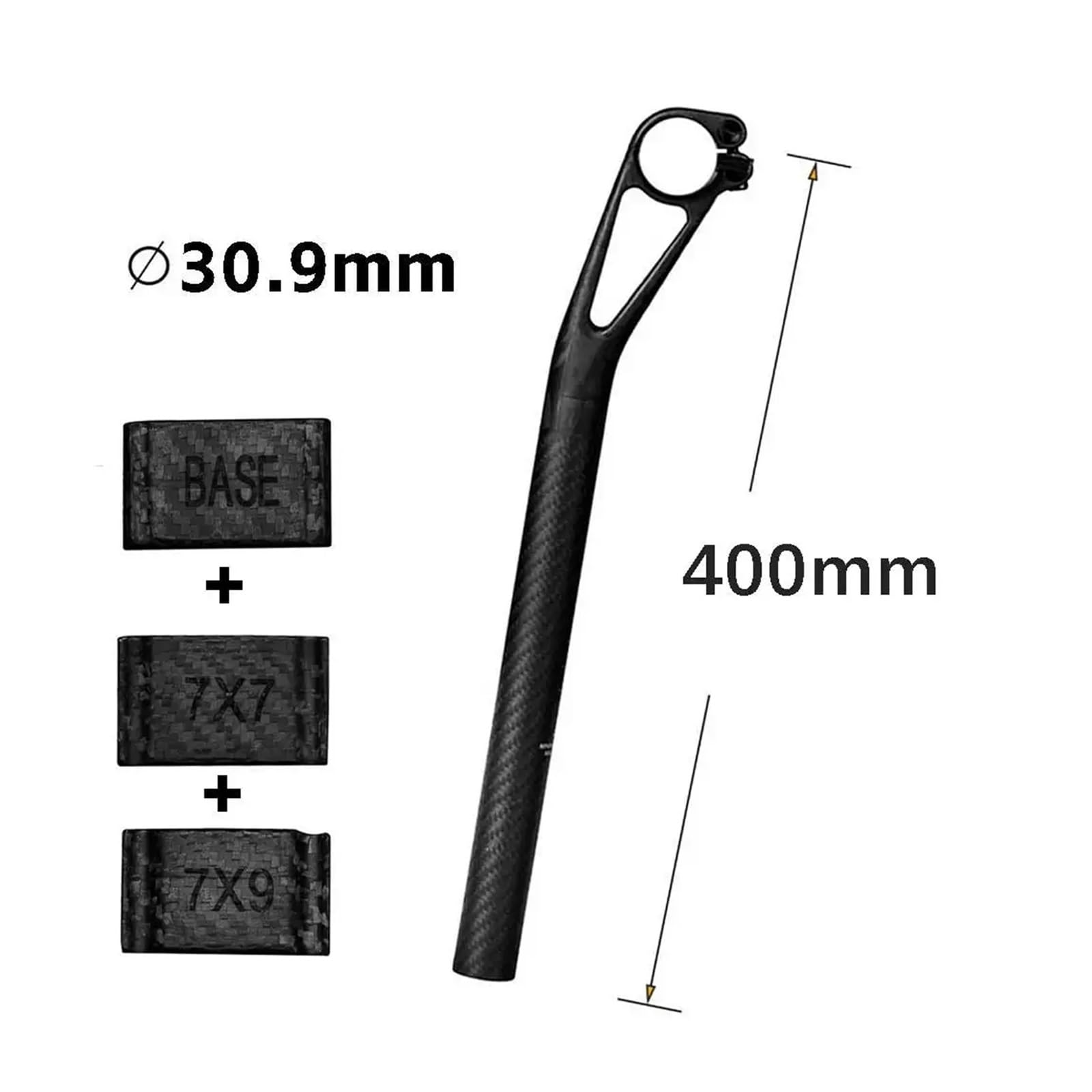 Reggisella leggero in carbonio con arretramento for biciclette da strada | Tubo sella bici arretramento 5/25 mm 25,4/27,2/30,9/31,6 mm, 150 g