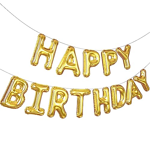 Image of Happy Birthday Banner (3D Gold Mylar Foil), 16 Inch Happy Balloon Banner, Boys & Girls Birthday Decorations Party Supplies