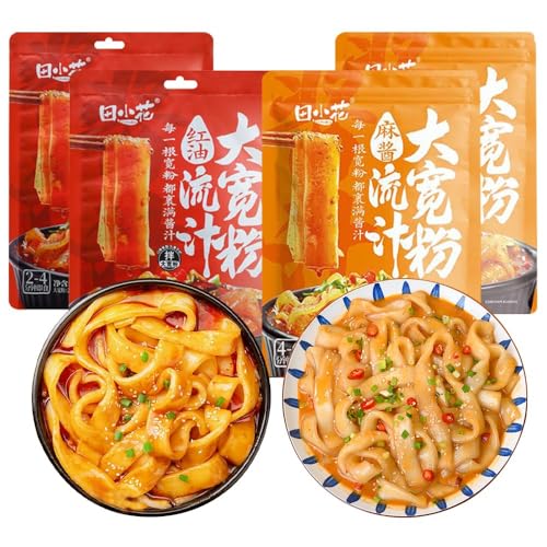 ‌とろり手作りジャガ芋ビーフン 春雨 具沢山 特製タレ もちもち太め麺 米粉麺 と紅油味のインスタント太麺粉 春雨ヌードル 乾拌麺 ラーメン カップ麺 台湾まぜそば ビーーフン インスタント麺皮 中国食品 （268gごまだれ風味×2袋 271g辣油風味×2袋）（Amazon）