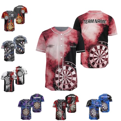 Custom Dart Board Button Down Baseball Jerseys with 3D Red Dartboard Graphic Softball Tshirt for Men