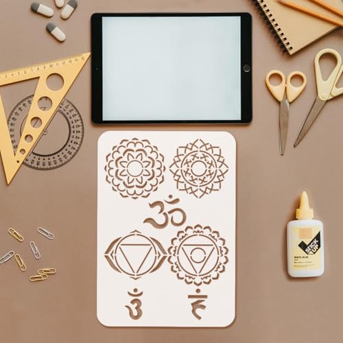 FINGERINSPIRE 2PCS Chakra Symbols Painting Stencil 21x29.7cm Reusable Yoga Meditation Stencil Plastic Mandala Flower Stencil Yoga Symbols Stencil Template for Painting on Wall Canvas Tile Furniture - Image 3