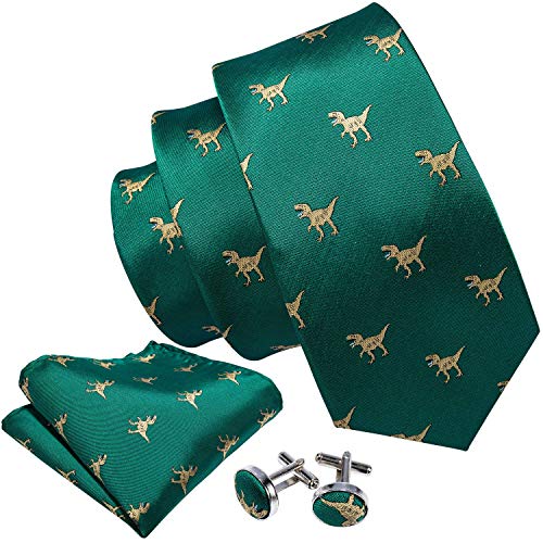 Image of Barry.Wang Fun Animal Ties for Men Designer Handkerchief Cufflink WOVEN Casual Necktie Set Festival