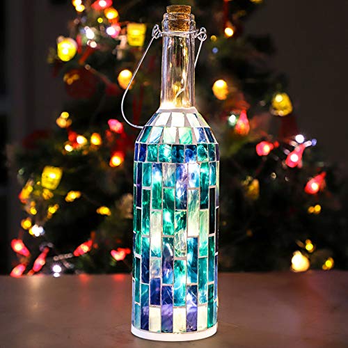Holitown Wine Bottle Lights, Blue Strip Mosaic Lantern, Handmade Decorative Bottle,Battery Powered for Summer Beach Theme Party, Home Decor, Wedding, Bars(1 Pack) Holitown Wine Bottle Lights, Blue Strip Mosaic Lantern, Handmade Decorative Bottle,Battery Powered for Summer Beach Theme Party, Home Decor, Wedding, Bars(1 Pack)
