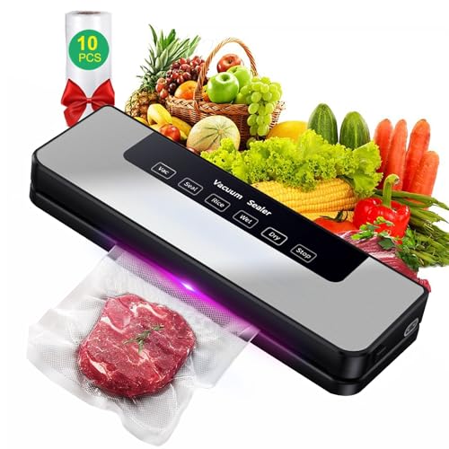 Vacuum Sealer Machine High-Speed Continuous Working Suction Powe Sealer with 10 Airtight Bags and Accessory Hose for Save and Storage