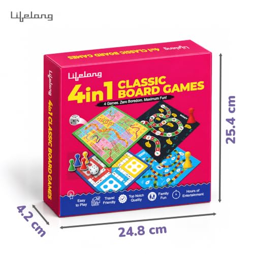 Image of Lifelong 4-in-1 Classic Board Games Set | Ludo, Snakes & Ladders, Money Game & Drive Your Car | Indoor Educational Board Game Set with Dice & Pawns | Fun Games for Boys, Girls & Adults