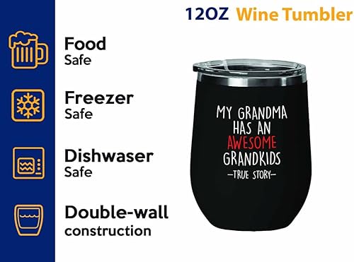 Miniatura 2 de Grandma Black Edition Wine Tumbler 12oz - Grandson True - Family Squad Fam Thank You Gift Siblings Parents Grandparents Funny nephew Grandma
