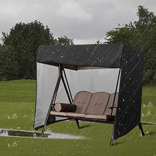 Quekehis Swing Cover Outdoor Waterproof Dust Proof 3 Triple Seater 420D Patio Swing Chair Cover Hammock Porch Swing Cover For Winter Outdoor Furniture Protection Black #TOP1