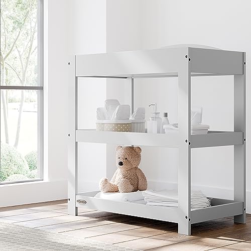 Image of Graco Customizable Changing Table with Water-Resistant Changing Pad (Pebble Gray) - Customizable Modern Flat or Classic Arched Headboard, Baby Diaper Changing Pad Included