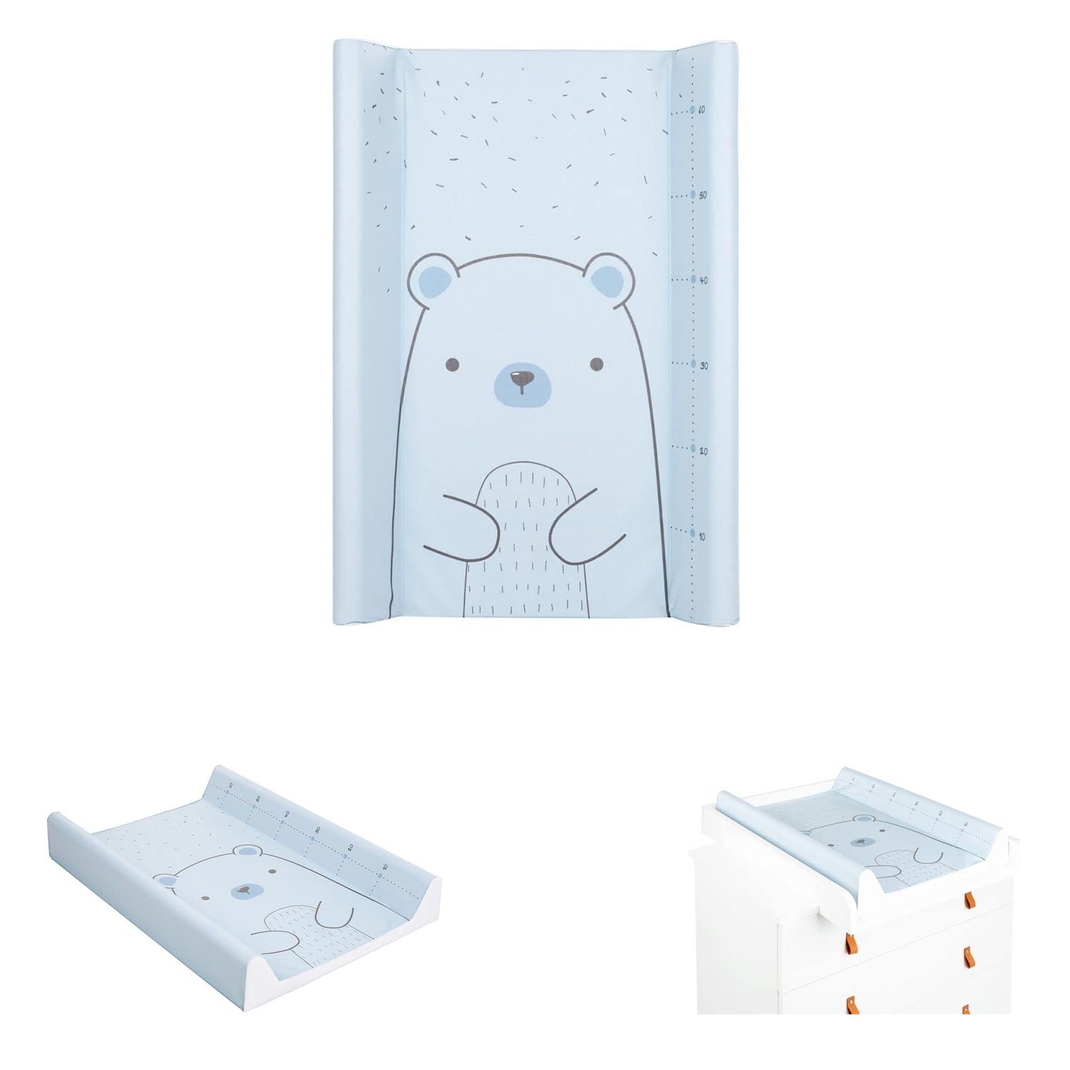 Kikkaboo Cambiador PVC suave 70 x 50 cm borde elevado, funda impermeable, color:azul