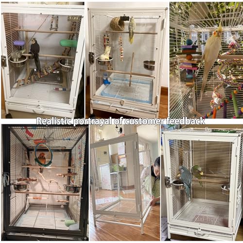 Image of xixi-home Parrot Cage,Metal Bird Cage Ornamental Cage -with Play Top and Wheel,Large Birdcage Flight Cages for Outdoors for Parakeet,Lovebirds,Cockatiels(Type B - Pink)