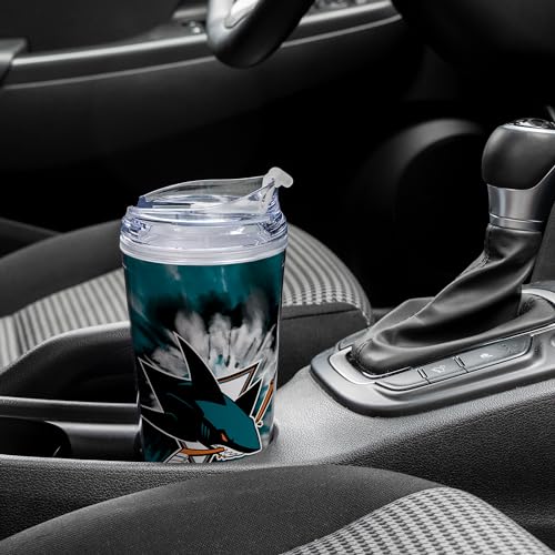 Image of Rico Industries NHL Hockey Team Color Tie Dye 24oz Metallic Acrylic Tumbler with Hinged Lid, Officially Licensed Double Wall Tumbler with Straw