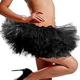 Phantomon Tutu Skirt Women's Teens Classic Elastic 5 Layered Thick Upgrade Tulle Ballet Skirt, 1950s Vintage Style Short Skirt Adult Size, Ultra Fluffy Version (Black)