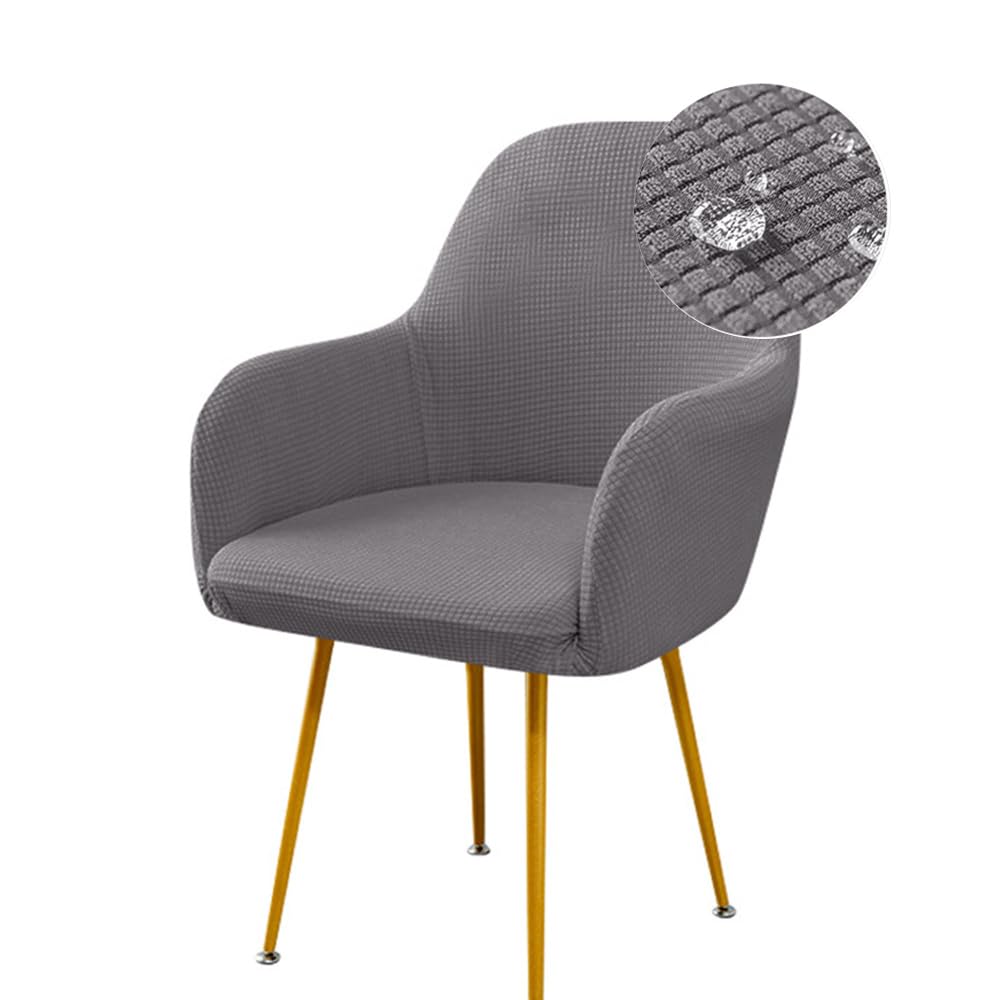 Highdi Stretch Dining Chair Covers Waterproof Jacquard Curved Back Chair Slipcovers with Armrest, Vanity Swivel Armchair Cover Removable Washable for Bedroom Party Hotel (1 PC,Dark Gray)