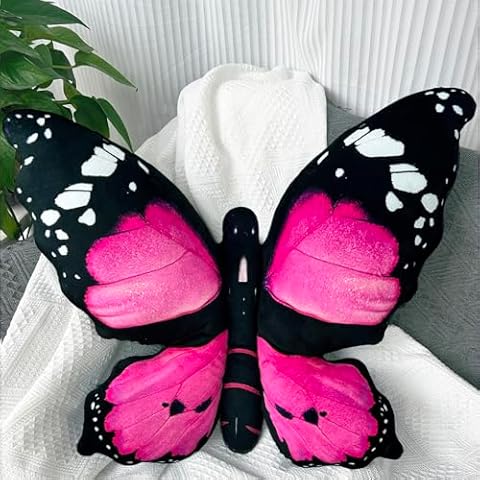 Kobataro Pink Butterfly Pillows Plush Decorations Decorative Throw Pillow Stuffed Animal for Room Home 24.4" x 16.5" Cover