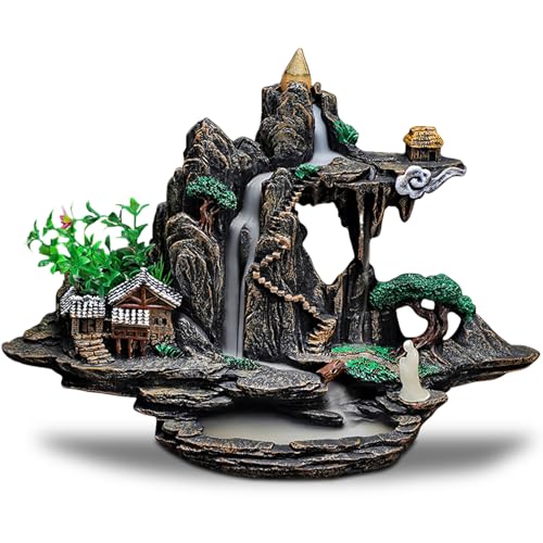 ZONSUSE Rückfluss Wasserfall Räuchergefäß,Bergwasserfall Rückfluss Räuchergefäß,Mountain Backflow Räuchergefäß,Lustig Aromatherapie Geschenke für Yoga Meditation Achtsamkeit Spa Entspannung (Hügel B)