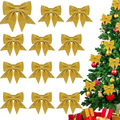 Weihnachtsbaum Deko, 12 Stück Gold Glitzer Schleifen Weihnachtsbaum,...