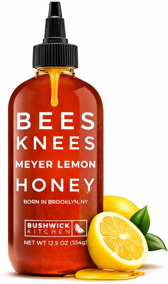 Bees Knees Meyer Lemon Honey Squeeze Bottle, Raw Honey for Tea, Sweet & Bright, Infused with Citrus & Made in the USA, Pure & All Natural, Unfiltered & Gluten Free, 12.5oz