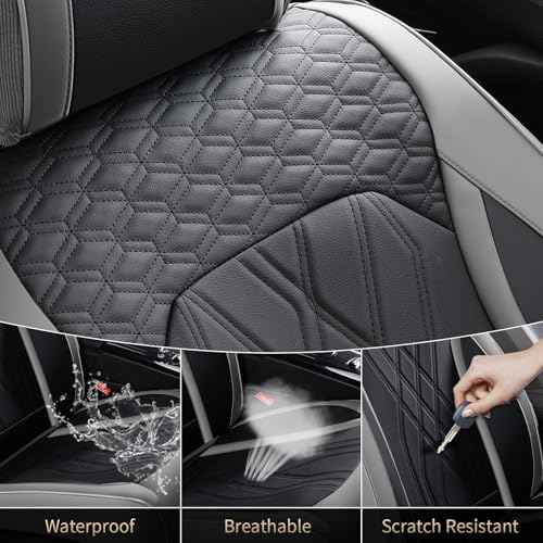 Image of FLORICH Car Seat Covers Front Seat Waterproof Faux Leather Seat Covers for Cars Premium Breathable Car Seat Protector Interior Covers Non-Slip Universal Fit for Most Car Truck SUV, Gray&Black