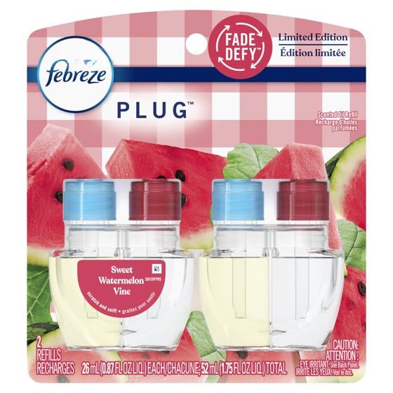 F'ebreze Plug In Air Freshener, Odor-Fighting Oil Refill, Sweet Watermelon Vine, 2 Refills