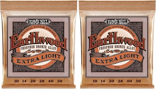 Image of Ernie Ball Earthwood Extra Light Phosphor Bronze Acoustic Guitar Strings, 10-50 Gauge (P02150) (Pack of 2)