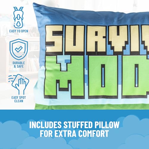 Image of Jay Franco Kids Slumber Bag and Pillow - 54 x 27 Inch Comfy Indoor Sleeping Bag for School and Sleepovers, 2 Piece Set, Green - Minecraft