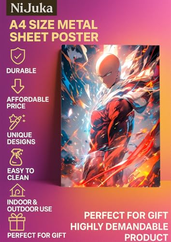 Image of NIJUKA Anime Printed A4 Size Metal sheet Poster For Home And Room Decoration | For Anime Art Fans Boys And Girls (Ultimate Form Of Saitama)