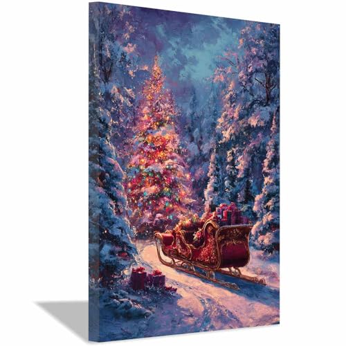 Art de Noël classique Père Noël grand tableau contre les murs vides en hiver