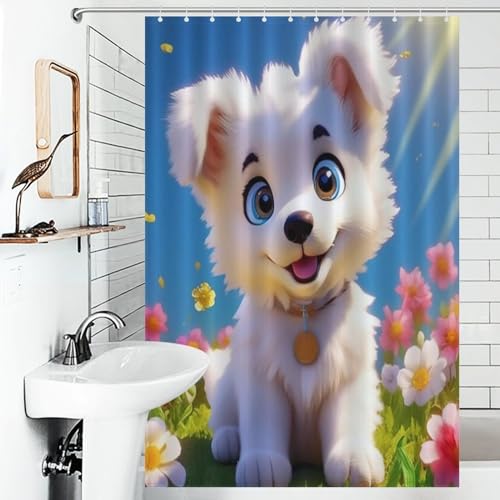 Rideau de douche chien en polyester imperméable lavable 122x183 cm avec crochets - 6
