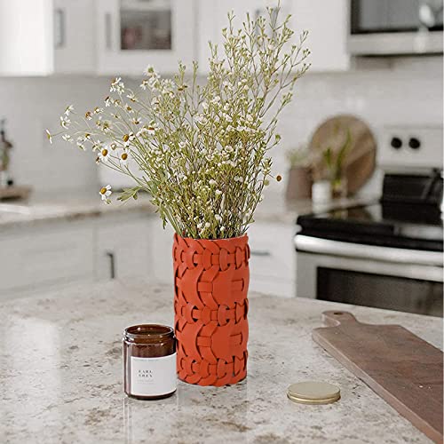 Leather Vase (8") Modern Vases For Home Decor,Decorative Vase Gift - Nordic Vase Leather Decor- Minimalist Vase, Boho Decor (Brown) #TOP2