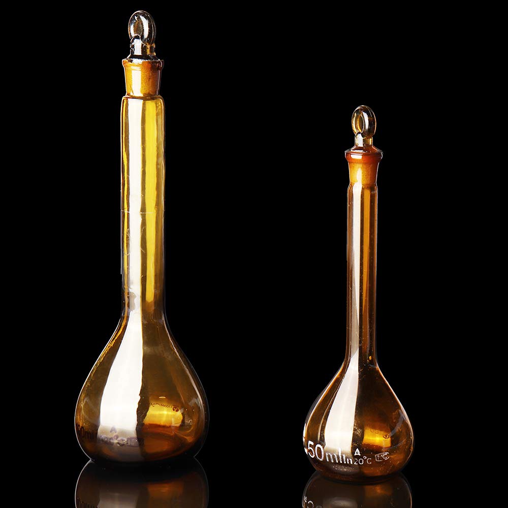 RanDal Pallone Volumetrico A Fondo Piatto In Vetro Marrone 10/25/50/100/250 Ml Con Kit Di Vetreria Per Laboratorio In Sughero - 250 Ml