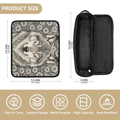 Organizador 2 en 1 para herramientas de cabello con almohadilla resistente al calor, bolsa organizadora para planchas, rulos y secadores Therian Alpha Wolf Flores para mujeres miniatura 4