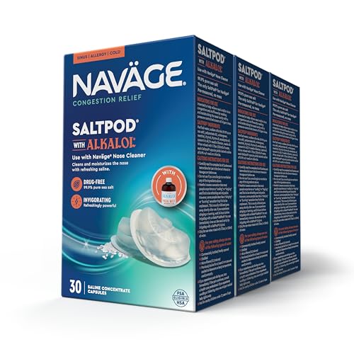 Navage SaltPod w/ Alkalol (3 30-Packs) - Exclusively Designed for Navage Nasal Rinse - Sinus Rinse Alkalol Pods for Fast Relief (90 SaltPod Refills)