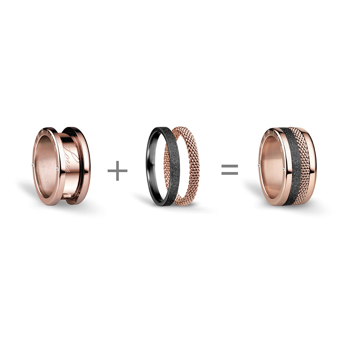 BERING Arctic Symphony Collection Tejo Anillo para mujer de acero inoxidable con acabado en tono oro rosa brillante
