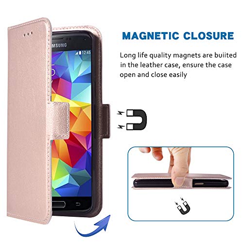 Phone Case For Samsung Galaxy S5 Folio Flip Wallet Case,Pu Leather Credit Card Holder Slots Heavy Duty Full Body Protection Kickstand Protective Phone Cover For Galaxys5 Sv I9600 Men Rose Gold #TOP3
