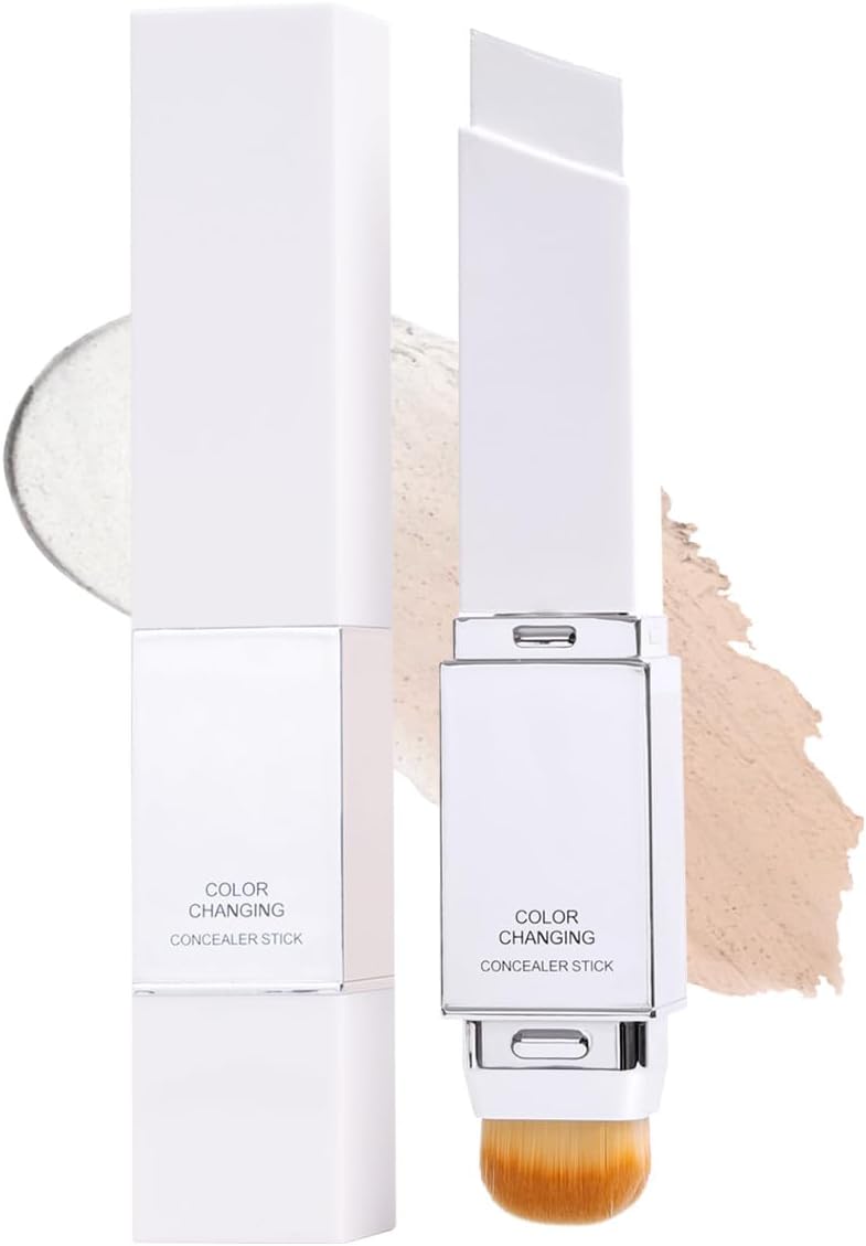 2-in-1 Colour Changing Foundation Stick with Built-in Brush - Dual-ended Self-Adjusting Skin Tone Cream - Full Coverage Long Lasting Foundation - Portable Travel Friendly Makeup (#3)