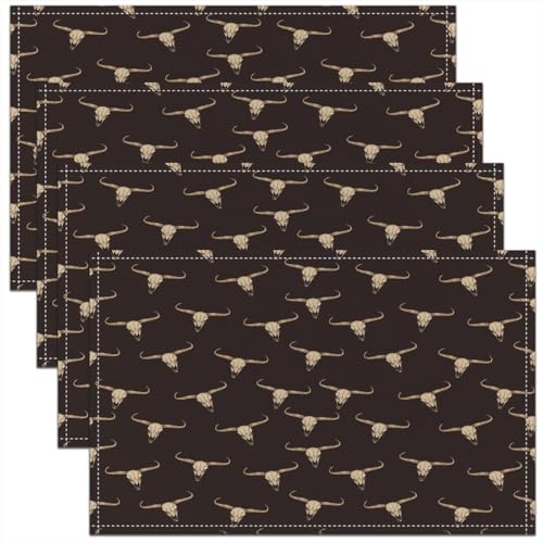 Homewish Lot de 4 Sets de Table Crâne de Taureau,Tapis de Table 45x30cm Bohème Ethnique,Sets de...