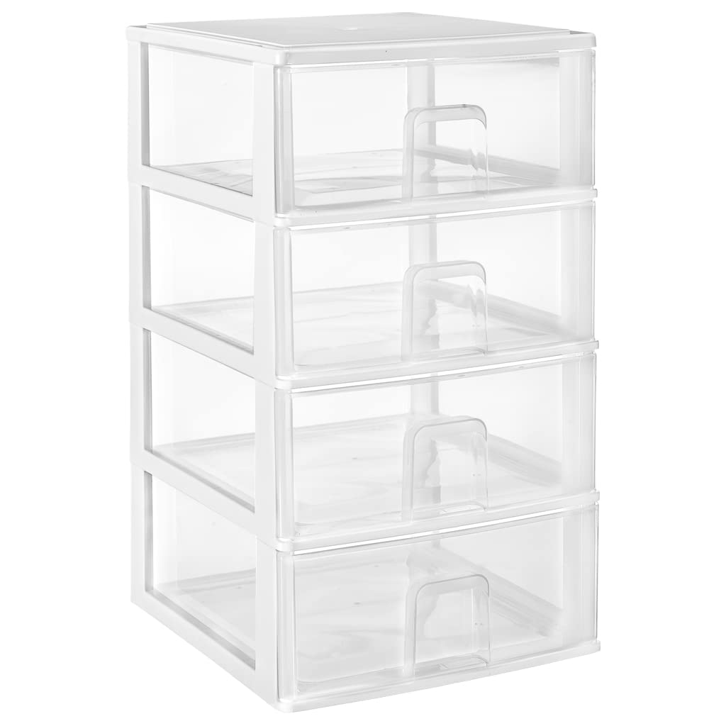 COM-FORT HOUSE | Cassettiera impilabile in plastica | Modello Trasparente | Colore bianco | Modello a 4 cassetti | Cassetti modulari