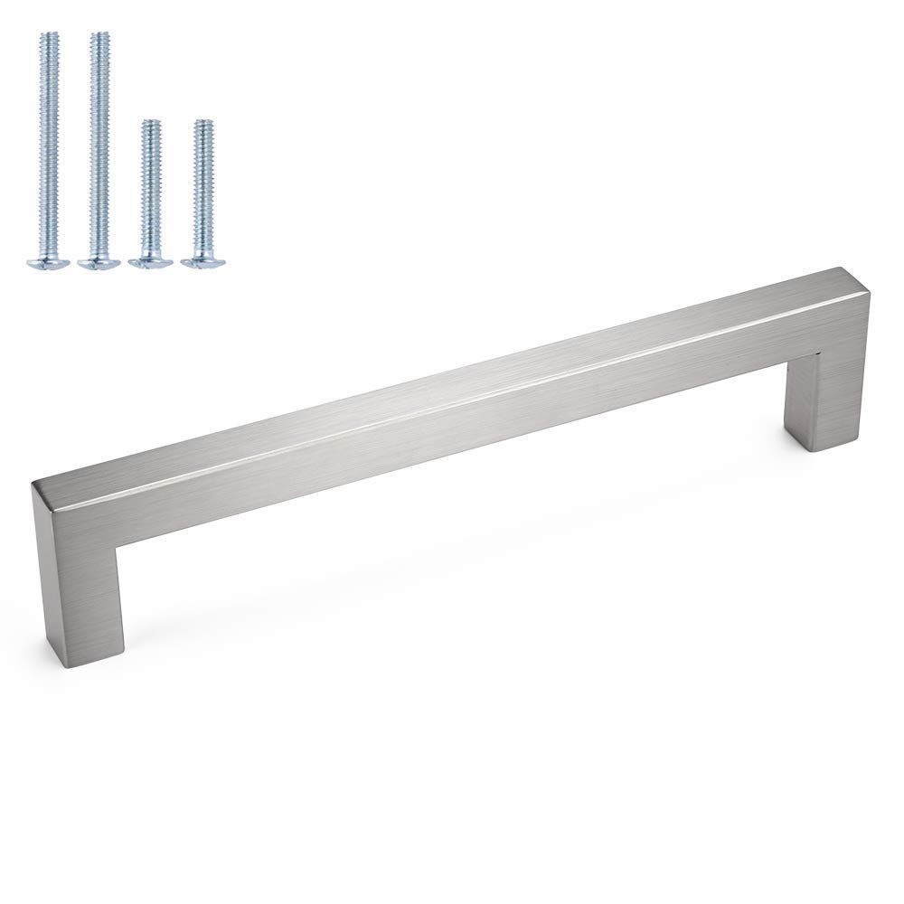 30 Pack homdiy 6-1/4 Inch Brushed Nickel Cabinet Pulls Square Cabinet Handles - Modern Kitchen Cabinet Handles Stainless Steel Cabinet Hardware for Drawer, Cupboard