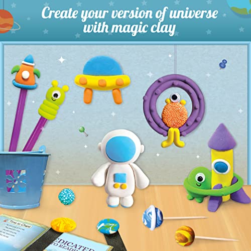 Image of Imagimake Magic Clay Space | DIY Return Gift - Pack of 6 | Age 5+ Years | Colour your own air-dry clay with Magic Clay pens; make 10 creations-Astronauts, Saturn, Alien & more; mess-free