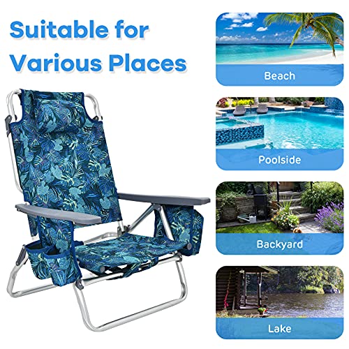 Goplus Backpack Beach Chairs, 2 Pcs Portable Camping Chairs With Cool Bag And Cup Holder, 5-Position Outdoor Reclining Chairs For Sunbathing, Fishing, Travelling (Navy, Without Side Table) #TOP5