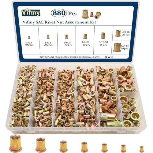 Vifmy SAE Rivet Nut Assortment Kit(880 Pcs),...