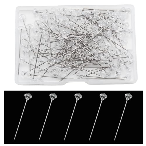 Funstreet 100 Pcs Diamond Pins 1.5 Inch Clear Straight Rhinestone Pins for Bouquet Crafts Sewing DIY