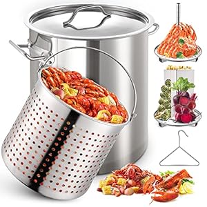 ARC 40QT Stainless Steel Stock pot 6-Piece For Seafood Boil Pot with Basket and Steamer Rack,Cookware for Crawfish Crab Shrimp Lobster Boiling Pot, Turkey Fryer Pot, Tamale Steamer Pot with Strainer