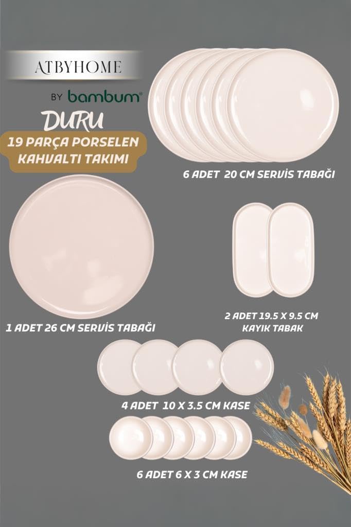 Atbyhome by Bambum Duru 19 Parça Porselen Kahvaltı Takımı Kahvaltı Seti Kahvaltılık- Sunum Seti