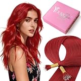 YoungSee Extension Cheveux Nano Rouge 45 cm Extension de Cheveux Humain à Froid Rouge Extension Nanoring 1g/meche Extension Cheveux Humain Nano Tip 50Brin/50G