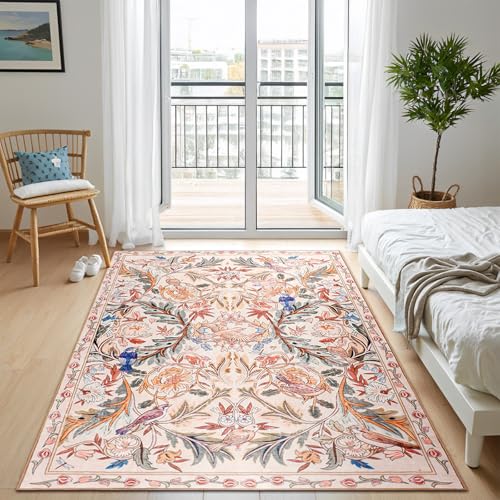 TUKDAK Vogel Waschbar Teppich Wohnzimmer 120×180cm, Rose Vintage Küche Teppich mit Rutschhemmender Gummirückseite… – Ansicht 6